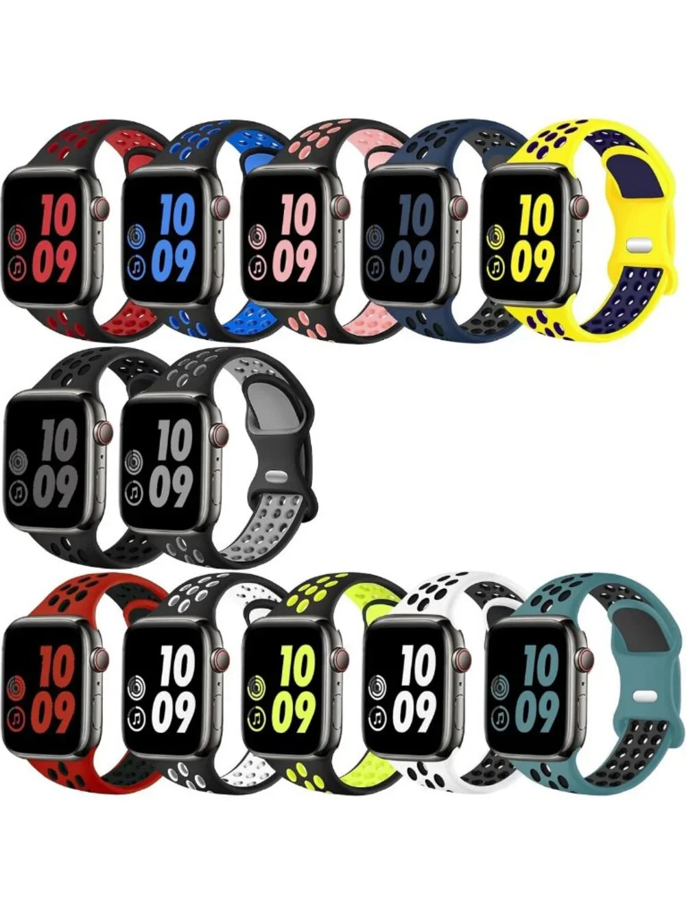 Breathable Sport Replacement Watch Bands for 38mm-49mm iWatch, 12-Pack for Men